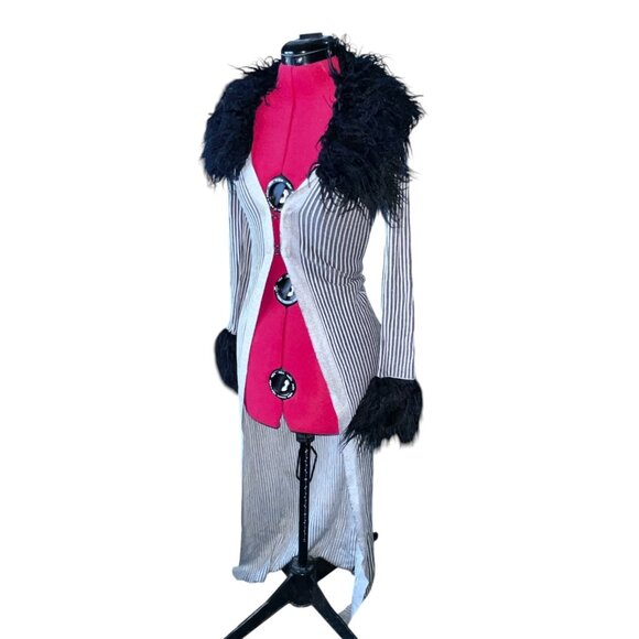 Urban Outfitters Janis Faux Fur Trimmed Ribbed Duster Cardigan Sz XS Front Clasp - Picture 2 of 16